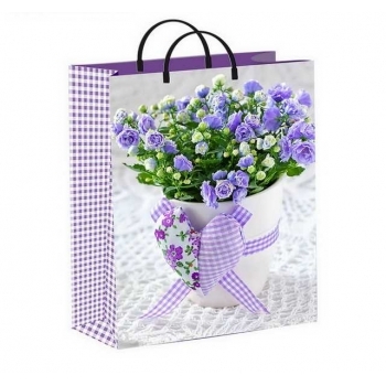 Мешок 40х30х9см мягкий пластик 140мкм ламинированный с пластиковой ручкой, Лиловое сердце арт.н00086539