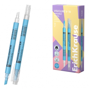 Двухсторонний стираемый текстмаркер ErichKrause Visioline V-16 Erasable Pastel, цвет чернил голубой (в коробке по 12 шт.