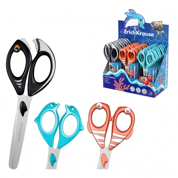 Ножницы ErichKrause Sea Friends, Dolphin, Clownfish, Piranha, 13.5, 14.5 см, ассорти (в дисплее по 24 шт.) арт.60871