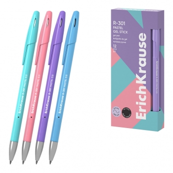 Ручка гелевая ErichKrause R-301 Gel Stick Pastel 0.5, черная, корпус ассорти арт.61293