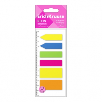 Клейкие закладки пластиковые ErichKrause Neon, 12х45 мм, 20x45 мм, 150 листов, 5 цветов арт.61557