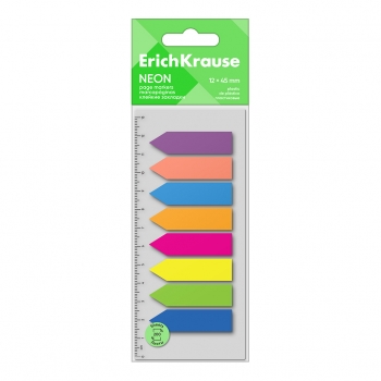 Клейкие закладки пластиковые ErichKrause Neon Arrows, 12х45 мм, 200 листов, 8 цветов арт.61559