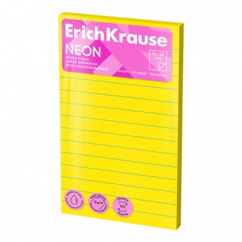 Блок самоклеящийся бумажный ErichKrause Neon, 75х125 мм, 100 листов, ассорти арт.61723