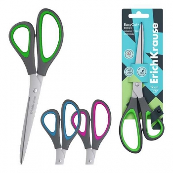 Ножницы ErichKrause EasyCut+ Ergo 19 см, ассиметричные кольца, ассорти, карт. блистер арт.44886 Ножницы ErichKrause EasyCut+ Ergo 19 см, ассиметричные кольца, ассорти, карт. блистер арт.44886