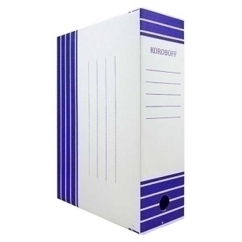 Короб архив. 100мм (327х100х240) из гофр. картона, белый, синяя печать Koroboff арт.100_син печ_Koroboff Короб архив. 100мм (327х100х240) из гофр. картона, белый, синяя печать Koroboff арт.100_син печ_Koroboff