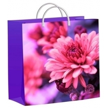 Мешок 30х30х9см мягкий пластик 140мкм ламинированный с пластиковой ручкой, Хризантемы на сиреневом арт.н00152434