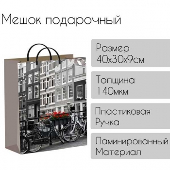 Мешок 40х30х9см мягкий пластик 140мкм ламинированный с пластиковой ручкой, Голландия арт.н00086542