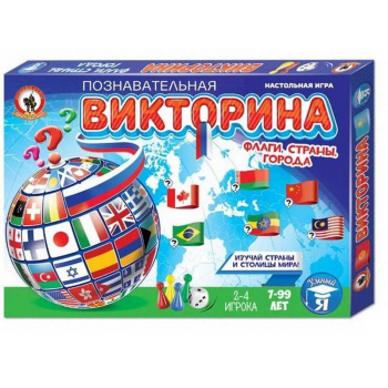 Игра настольная    Русский стиль для детей Викторина. Флаги, страны, города, картонная коробка, 7+  арт.03437