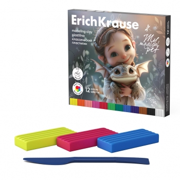 Пластилин классический ErichKrause Magic Pet 12 цветов со стеком, 180 г (в коробке 12 шт) арт.62975