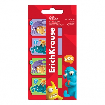 Клейкие закладки бумажные ErichKrause Jolly Friends, 25X67 мм, 80 листов арт.63179