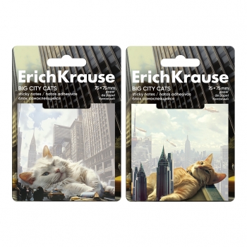 Блок самоклеящийся бумажный  ErichKrause Big City Cats, 75х75 мм, 50 листов, ассорти арт.63183