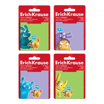Блок самоклеящийся бумажный ErichKrause Jolly Friends, 75х75 мм, 50 листов, ассорти арт.63189