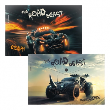 Папка-конверт на кнопке пластиковая ErichKrause Road Beast, A4, ассорти (в пакете по 12 шт.) арт.63510