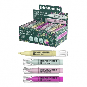 Текстмаркер ErichKrause Visioline V-22 Floral Soul, цвет чернил ассорти (в коробке-дисплее по 24 шт.) арт.63561