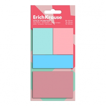 Клейкие закладки пластиковые ErichKrause Stick Pointer 38x50 мм, 76x25 мм, 76x50 мм, 80 листов, 4 цвета арт.63665