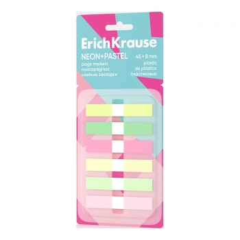 Клейкие закладки пластиковые ErichKrause Neon+Pastel, 45х8 мм, 120 листов, 6 цветов (в диспенсере) арт.63666
