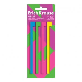 Клейкие закладки пластиковые ErichKrause Neon, 12х130 мм, 80 листов, 4 цвета арт.63667