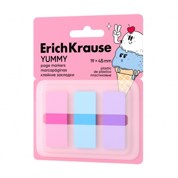 Клейкие закладки пластиковые ErichKrause Yummy, 19x45 мм, 60 листов, 3 цвета, (в диспенсере) арт.63669