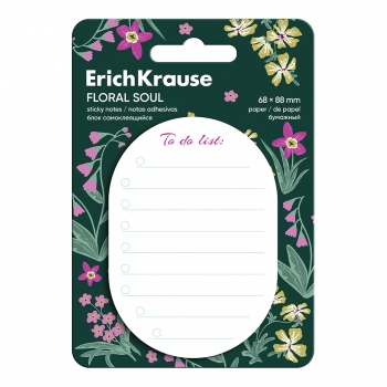 Блок самоклеящийся бумажный  ErichKrause Floral Soul To do list, 68х88 мм, 60 листов, белый арт.63677