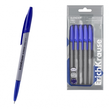 Набор из 8 ручек шариковых ErichKrause Slender® Stick Grey 0.7, Super Glide Technology, цвет чернил синий (в пакете) арт