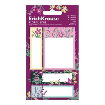 Клейкие закладки бумажные ErichKrause Floral Soul, 70X52 мм, 20X70 мм, 70X20 мм, 80 листов арт.63793