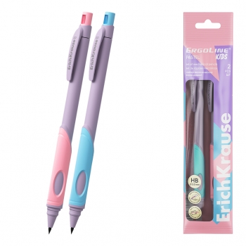 Набор из 2 механических карандашей ErichKrause ErgoLine® Kids Pastel 2.0 мм, с точилкой, НВ (в пакете 2 шт.) арт.63835