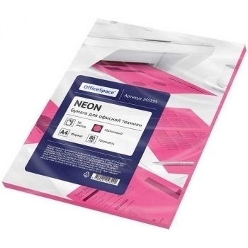 Бумага цв.офисная А4  50 л 80 г/м2 OfficeSpace неон малиновый арт.245195
