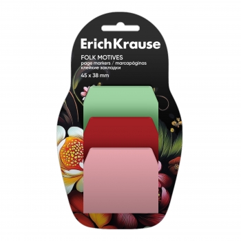 Клейкие закладки пластиковые ErichKrause Folk Motives, 45x38 мм, 30 листов, 3 цвета арт.65136