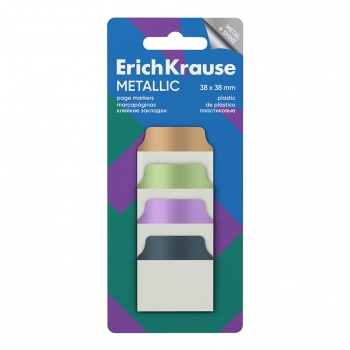 Клейкие закладки пластиковые ErichKrause Metallic, 38x38 мм, 40 листов, 4 цвета арт.65139