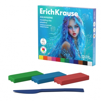 Пластилин классический ErichKrause Aquamarine 12 цветов со стеком, 180 г (в коробке 12 шт) арт.65192