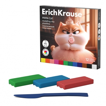 Пластилин классический ErichKrause Prima Cat 12 цветов со стеком, 192 г (в коробке 12 шт) арт.65197