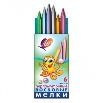 Мелки восковые Перламутровые 6цв, шестигранные, короб. с европодвесом арт.12С 876-08