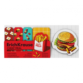 Клейкие закладки пластиковые ErichKrause Cheat Meal,15х50 мм, 30х50 мм, 45х45 мм, 100 листов, ассорти арт.65327