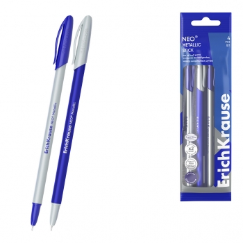 Набор из 4 ручек шариковых ErichKrause Neo® Stick Metallic 0.7, Super Glide Technology, цвет чернил синий (в пакете) арт