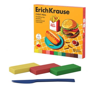 Пластилин классический ErichKrause Cheat Meal 12 цветов со стеком, 216 г (в коробке 12 шт) арт.65443