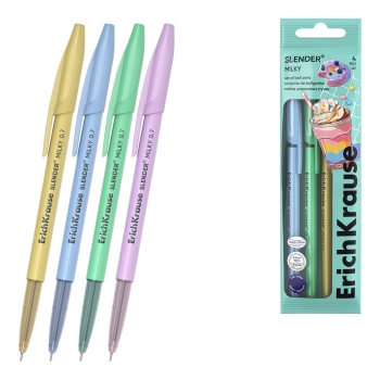 Набор из 4 ручек шариковых ErichKrause Slender® Stick Milky 0.7, Super Glide Technology, цвет чернил синий (в пакете) ар