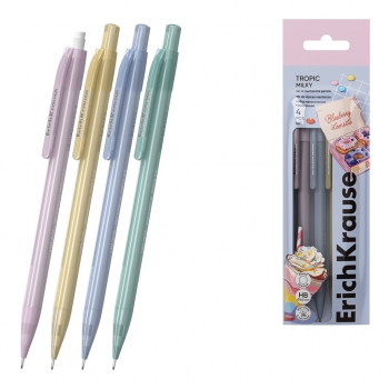 Набор из 4 механических карандашей ErichKrause Tropic Milky 0.5 мм, НВ (в пакете) арт.65563