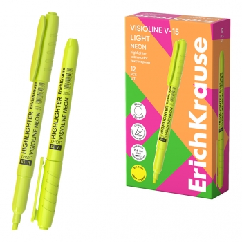 Текстмаркер ErichKrause Visioline V-15 Light Neon, цвет чернил желтый (в коробке по 12 шт.) арт.65567