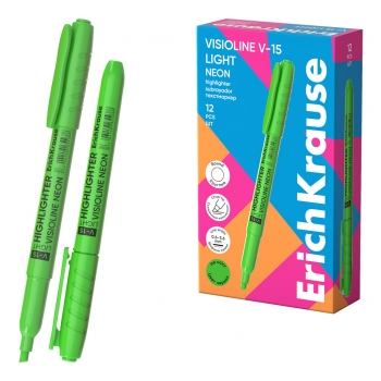 Текстмаркер ErichKrause Visioline V-15 Light Neon, цвет чернил зеленый (в коробке по 12 шт.) арт.65568