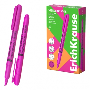 Текстмаркер ErichKrause Visioline V-15 Light Neon, цвет чернил розовый (в коробке по 12 шт.) арт.65569
