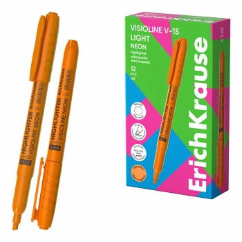 Текстмаркер ErichKrause Visioline V-15 Light Neon, цвет чернил оранжевый (в коробке по 12 шт.) арт.65571