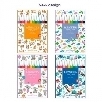 Фломастеры Bruno Visconti  12цв HAPPYCOLOR, 4 вида, в картонной уп.  арт.32-0023