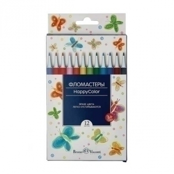 Фломастеры Bruno Visconti  12цв HAPPYCOLOR, 4 вида, в картонной уп.  арт.32-0023