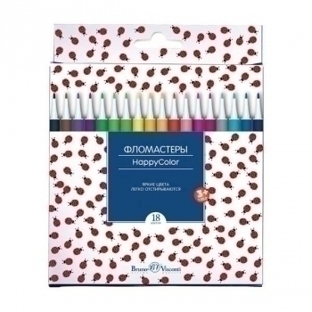 Фломастеры Bruno Visconti  18цв HAPPYCOLOR, 4 вида, в картонной уп.  арт.32-0025