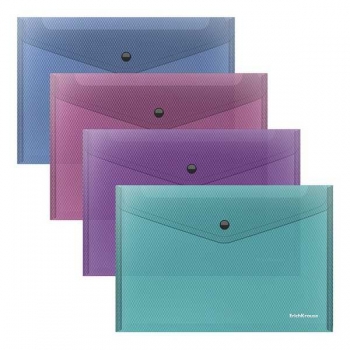 Папка-конверт В5+ (285*210) на кнопке ErichKrause Vivid, 180мкм, полупрозрачная, ассорти арт.47120