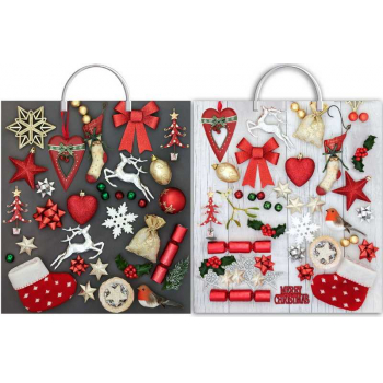 Пакет  новогодний 44х40см ПВД 100мкм с пластиковой ручкой, Коллаж сталь и беж  арт.н00168604
