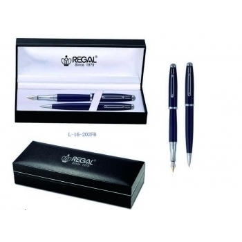 Ручка REGAL 16 набор (шариковая+перьевая) в футляре (серия Buckingham) темно-синий корпус арт.L-16-202FB
