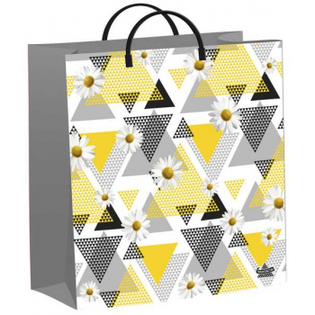 Пакет 26х24х9см мягкий пластик 140мкм ламинированный с пластиковой ручкой, Ромашка в треугольниках арт.н00179453