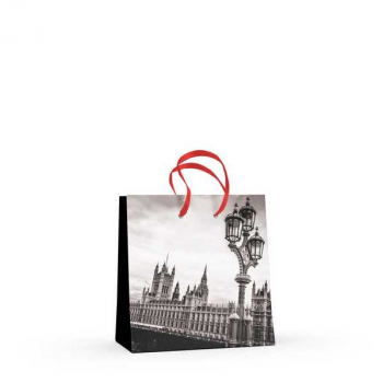 Пакет подарочный 16,5х16,5х9,2см бумажный, Города, матовая ламинация, 2 вида арт.2-108/5