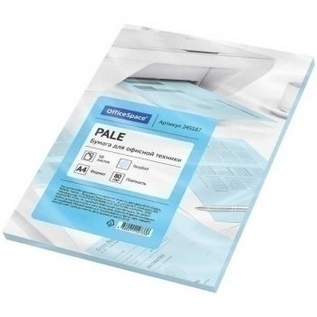 Бумага цв.офисная А4  50 л 80 г/м2 OfficeSpace пастель голубой арт.245187